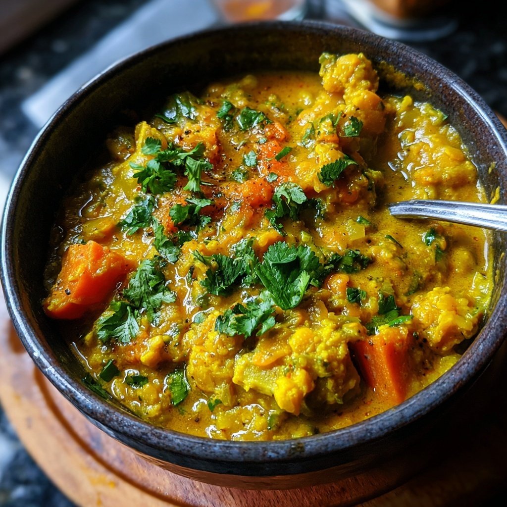 Vegetarisches Abendessen mit Linsencurry