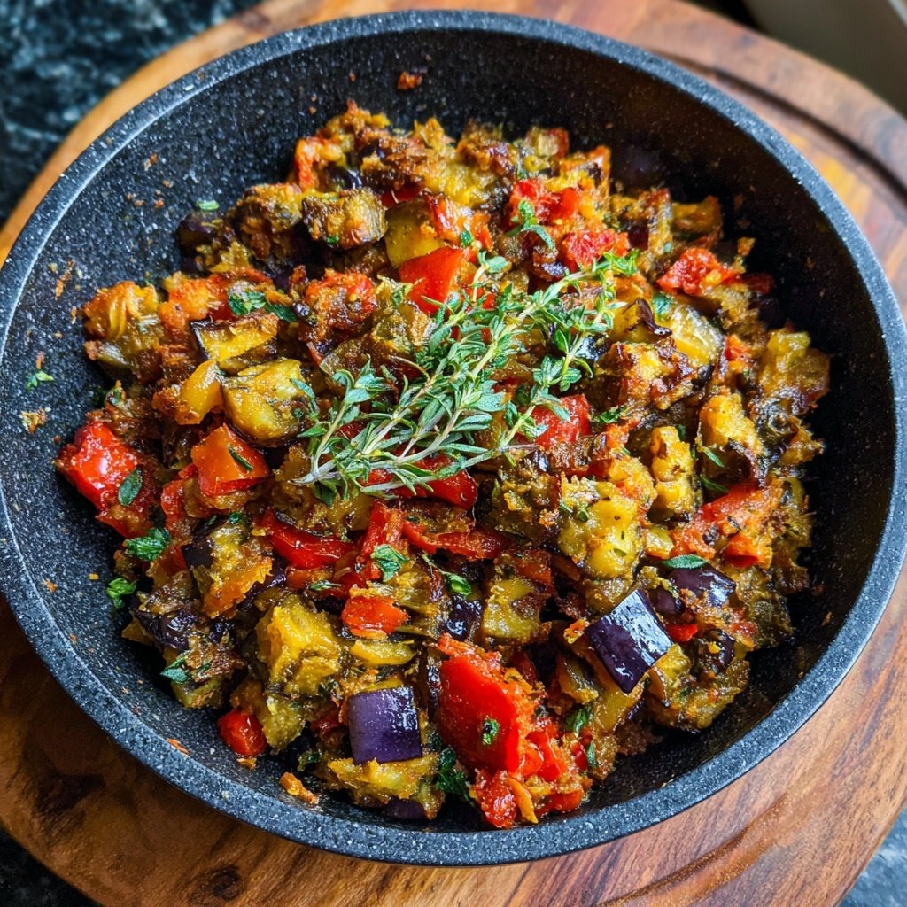 Auberginenpfanne würzig abgeschmeckt