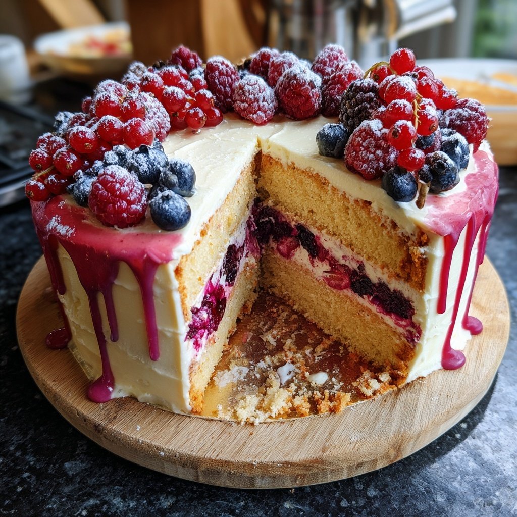 Geburtstagskuchen mit Beerencreme